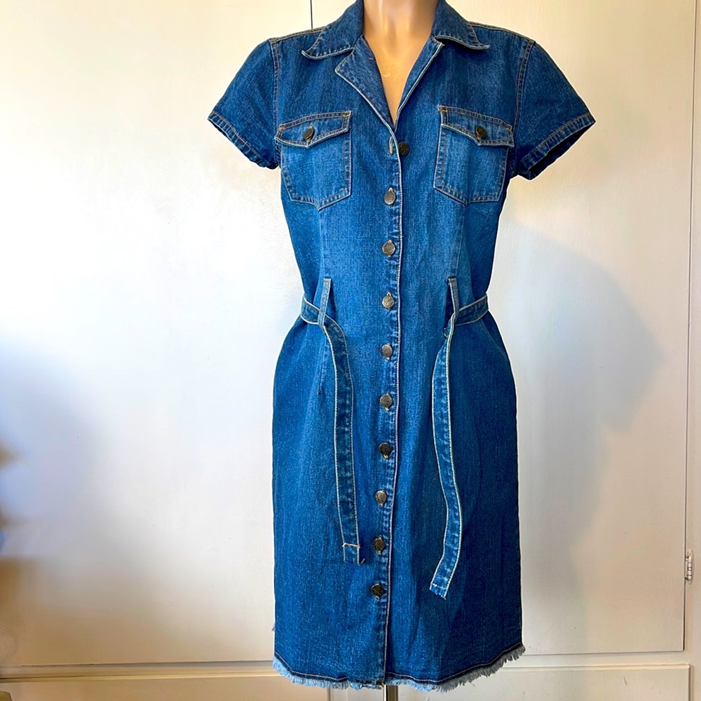 faded glory cotton dress Authentic. 💯% Denim Buttons down Womens size 10” Women's 100% European Linen maternity dresses for baby shower Color:Jade/New Blue Plaid dress